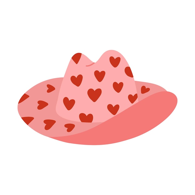 Lindo sombrero de vaquera dibujado a mano sombrero de chica sheriff con estampado de corazones en tema occidental de vaquero y vaquera simple garabato rosa para rancho de caballos y estilo salvaje oeste clipart vectorial aislado en el fondo