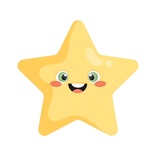 El lindo y sonriente personaje de la estrella de dibujos animados, la mascota de la estrella en estilo infantil.