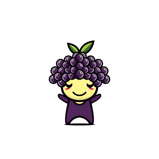 Lindo sonriente personaje de fruta de uva divertida Vector ilustración de personaje de dibujos animados de estilo plano
