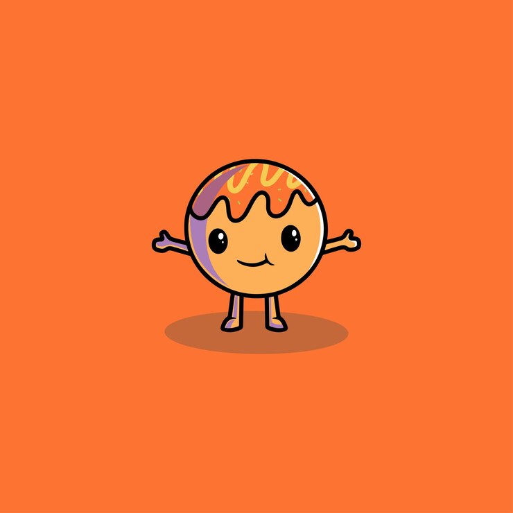 lindo, sonriente, takoyaki, caricatura, ilustración