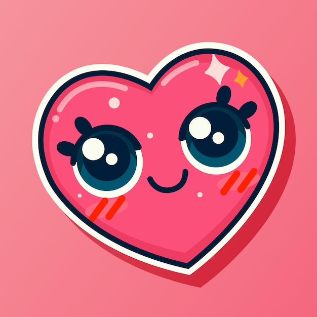 Vector lindo sticker de dibujos animados diseñado con un corazón rosado sonriente increíble personaje emoticon encantador emoji alegre expresión romántica aislado en fondo rosado ilustración vectorial