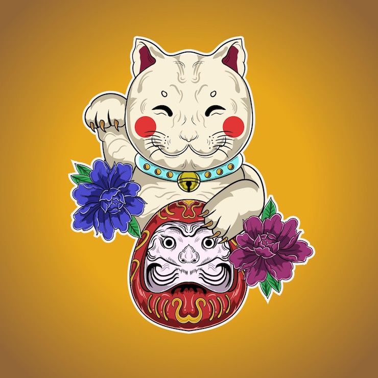 Vector lindo suerte gato japonés daruma vector ilustración obra