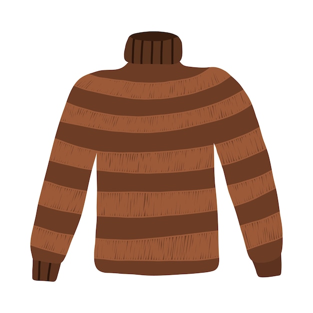 Lindo suéter de otoño para clima frío con rayas horizontales y cuello grande ropa de abrigo de punto con diseño moderno imágenes prediseñadas dibujadas a mano de hygge aisladas en el fondo en estilo escandinavo