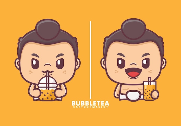 Lindo sumo de dibujos animados con té de burbujas