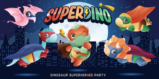 Lindo super dinosaurio con ilustración acuarela