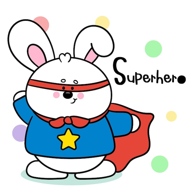 El lindo superhéroe conejo conejo trabajo animal kawaii carrera en el aula