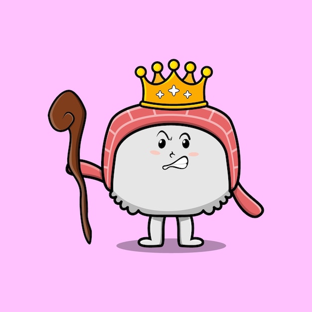 Lindo sushi de dibujos animados como rey sabio con corona dorada