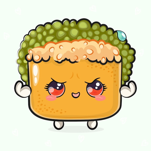 Lindo sushi divertido fuerte vector dibujado a mano dibujado de dibujos animados kawaii icono de ilustración de personaje aislado en