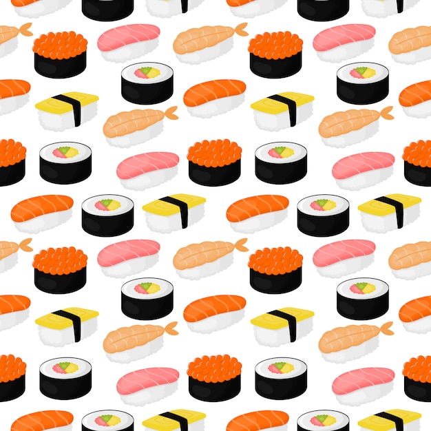 Lindo sushi y rollos de patrones sin fisuras. comida japonesa
