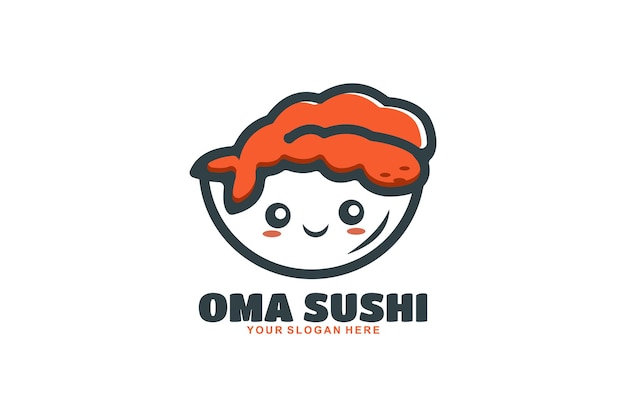 Vector lindo sushi en un tazón de diseño de logotipo de plantilla vectorial