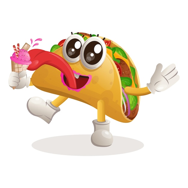 Vector lindo taco mascota comer helado cono de helado