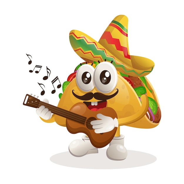 Lindo taco con sombrero mexicano tocando la guitarra