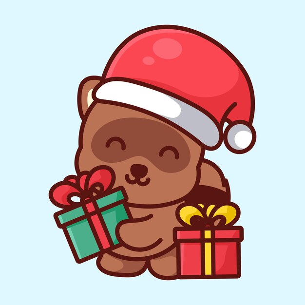 Lindo tanuki con sombrero de navidad