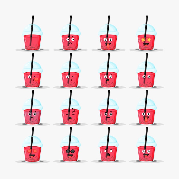 Lindo té de burbujas con conjunto de emoticonos