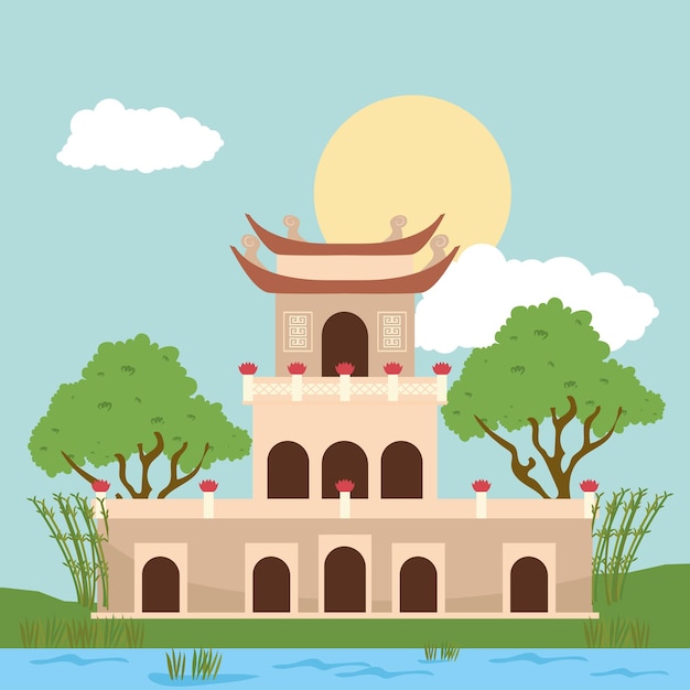 Vector lindo templo de vietnam