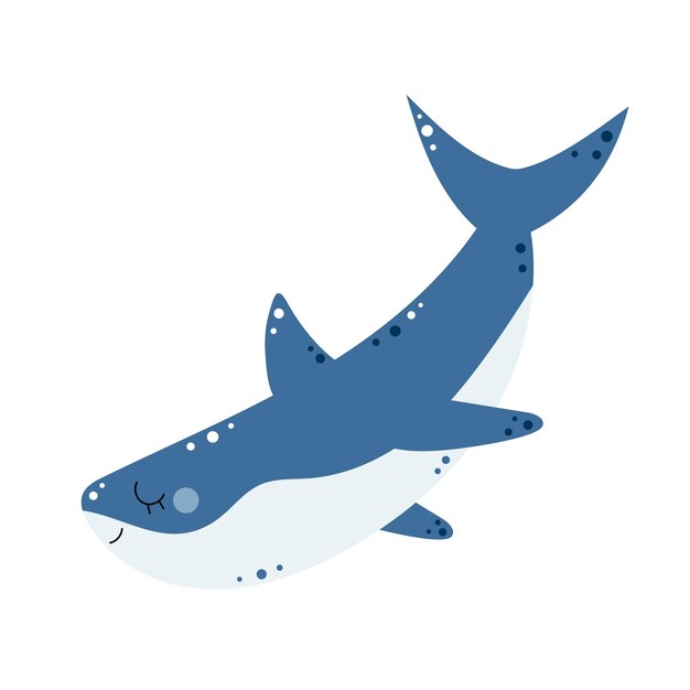 Lindo tiburón Animales marinos y oceánicos Ilustración vectorial aislada sobre fondo blanco