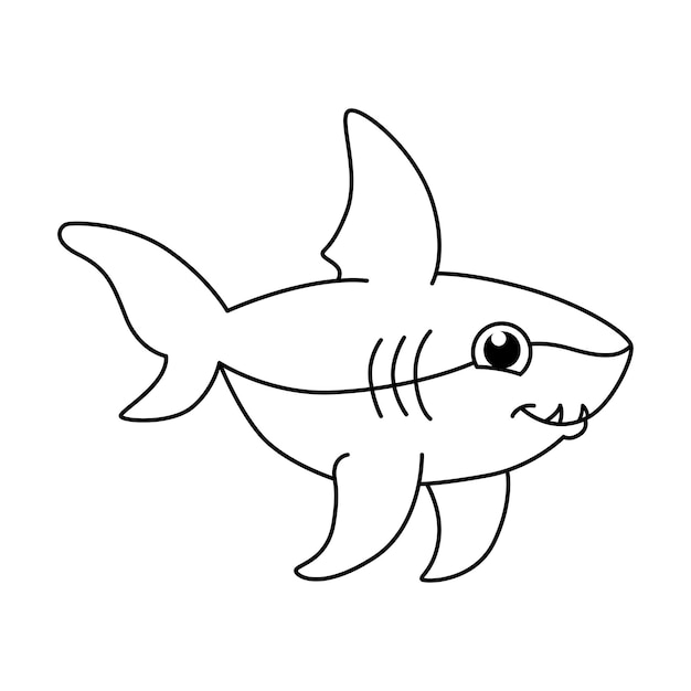 Lindo tiburón dibujos animados para colorear página ilustración vector para niños libro para colorear