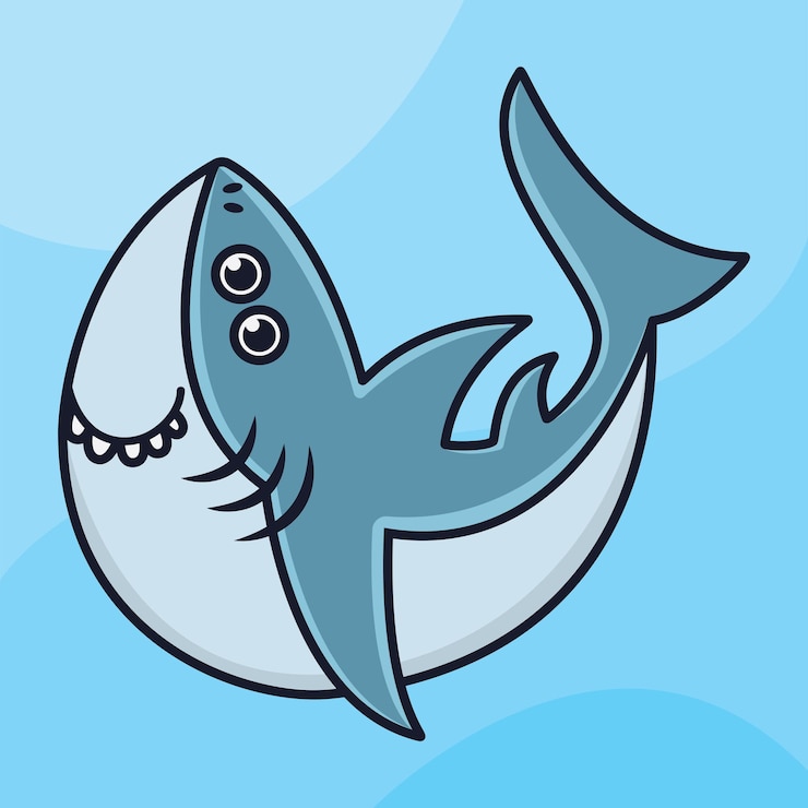 Vector lindo tiburón dibujos animados vector icono ilustración logo mascota mano dibujado concepto trandy dibujos animados