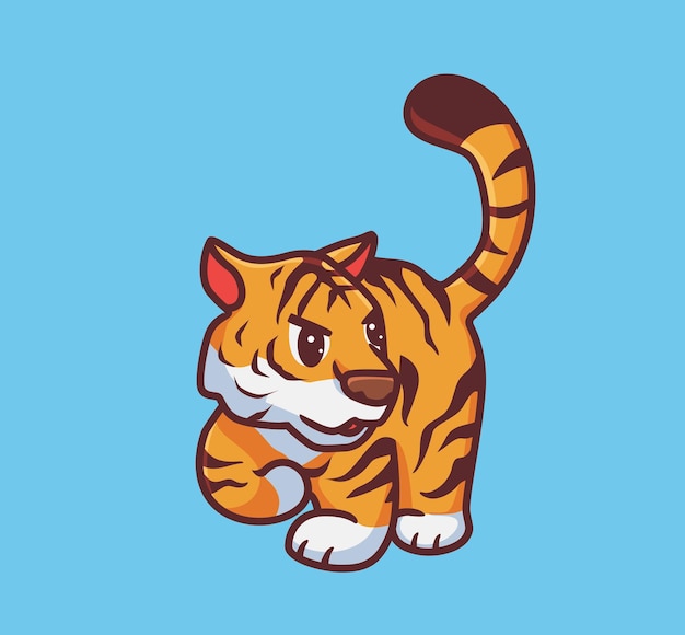 Vector lindo tigre caminando dibujos animados aislados naturaleza animal ilustración estilo plano etiqueta icono diseño