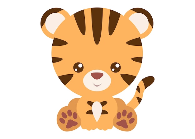 Lindo, tigre, caricatura, carácter, simple, mano, dibujado, vector, ilustración, aislado, blanco, plano de fondo