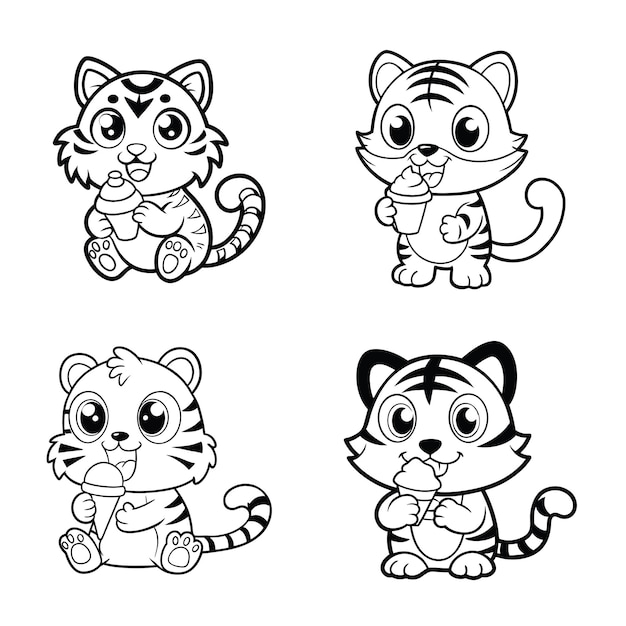 El lindo tigre come el cono de helado Svg Bundle
