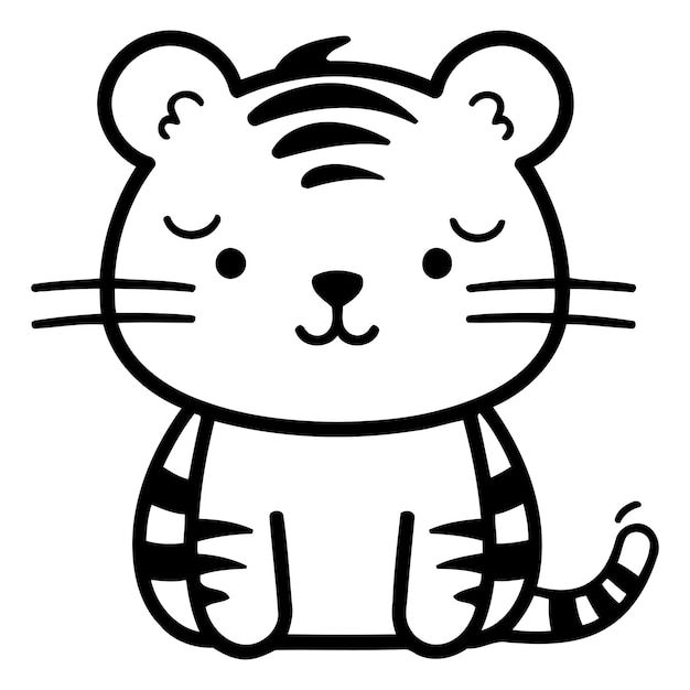 Lindo tigre de dibujos animados Ilustración vectorial aislada sobre un fondo blanco