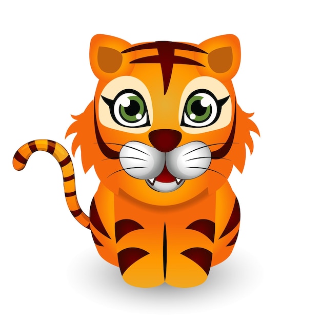 El lindo tigre de dibujos animados con los ojos grandes