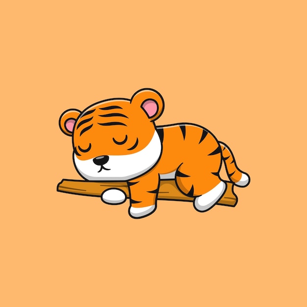 Lindo tigre durmiendo en el árbol. Ilustración de dibujos animados plana