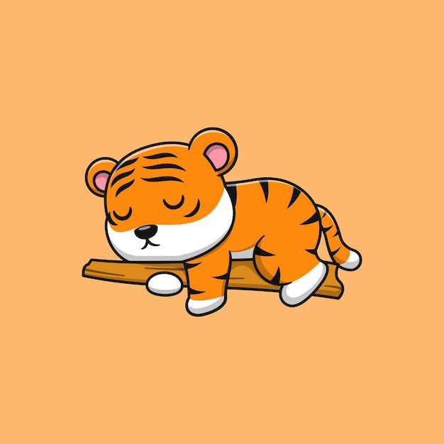 Vector lindo tigre durmiendo en el árbol. ilustración de dibujos animados plana