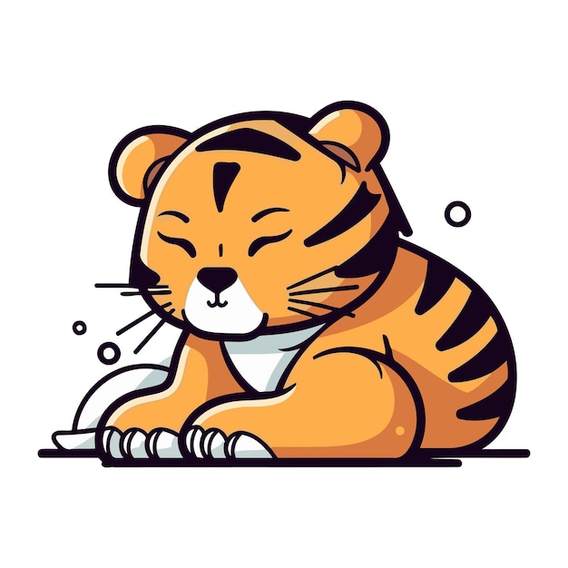 Lindo tigre durmiendo Ilustración vectorial aislada sobre un fondo blanco