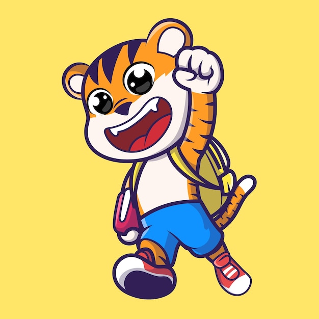 Vector el lindo tigre va a la escuela ilustración de dibujos animados