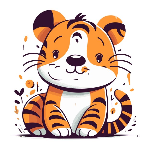 Vector lindo tigre ilustración vectorial en estilo de dibujos animados sobre fondo blanco