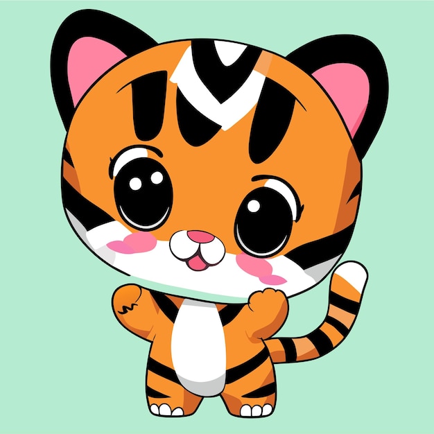 Lindo tigre kawaii mascota dibujado a mano dibujos animados pegatina icono concepto aislado ilustración