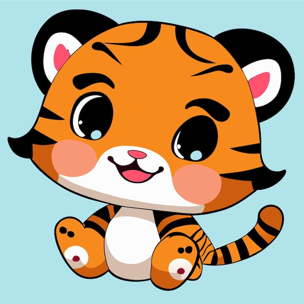 Vector lindo tigre kawaii mascota dibujado a mano dibujos animados pegatina icono concepto aislado ilustración