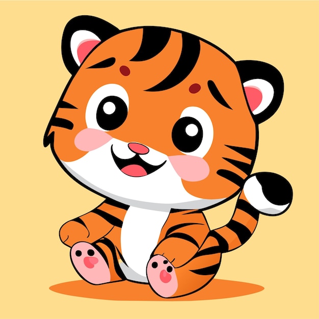 Lindo tigre kawaii mascota dibujado a mano dibujos animados pegatina icono concepto aislado ilustración