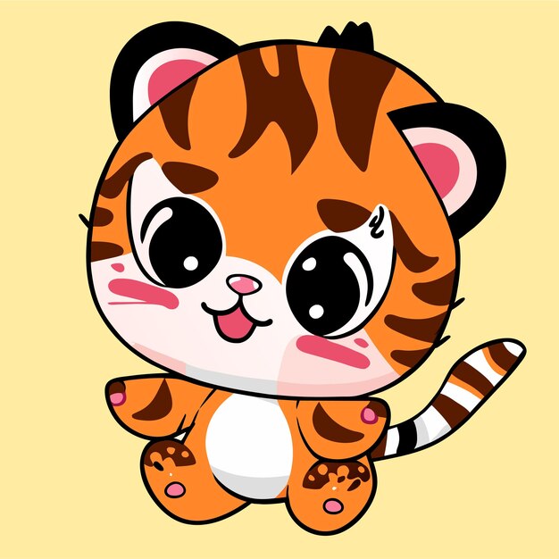 Lindo tigre kawaii mascota dibujado a mano dibujos animados pegatina icono concepto aislado ilustración