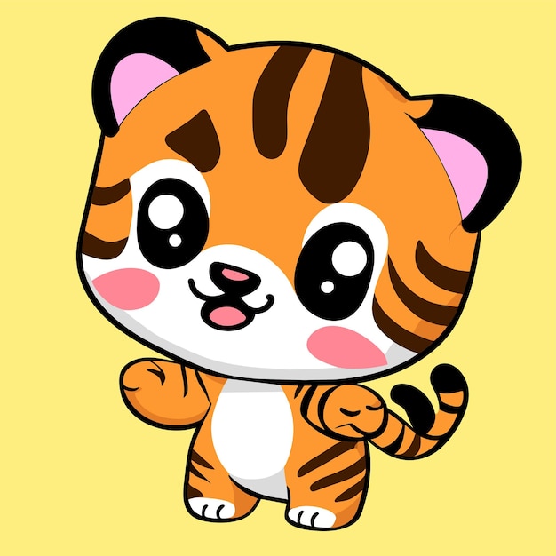 Vector lindo tigre kawaii mascota dibujado a mano dibujos animados pegatina icono concepto aislado ilustración