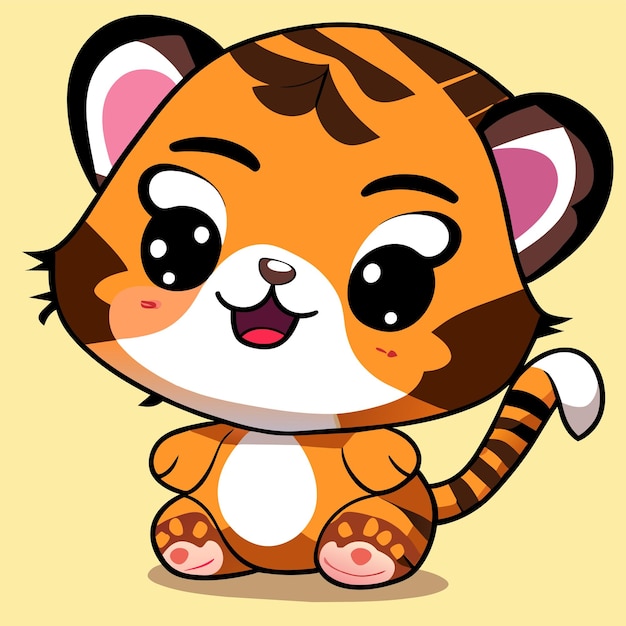 Lindo tigre kawaii mascota dibujado a mano dibujos animados pegatina icono concepto aislado ilustración