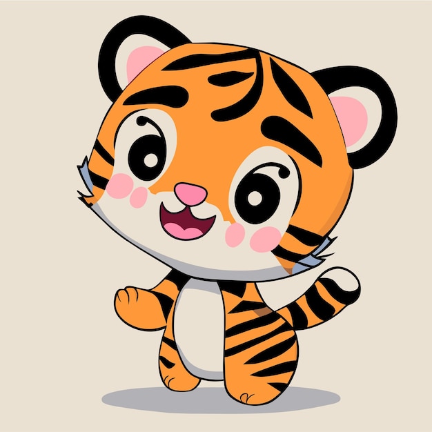 Lindo tigre kawaii mascota dibujado a mano dibujos animados pegatina icono concepto aislado ilustración