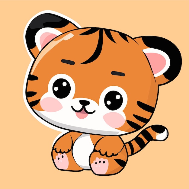 Vector lindo tigre kawaii mascota dibujado a mano dibujos animados pegatina icono concepto aislado ilustración