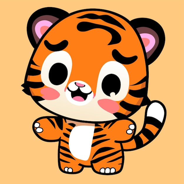 Lindo tigre kawaii mascota dibujado a mano dibujos animados pegatina icono concepto aislado ilustración