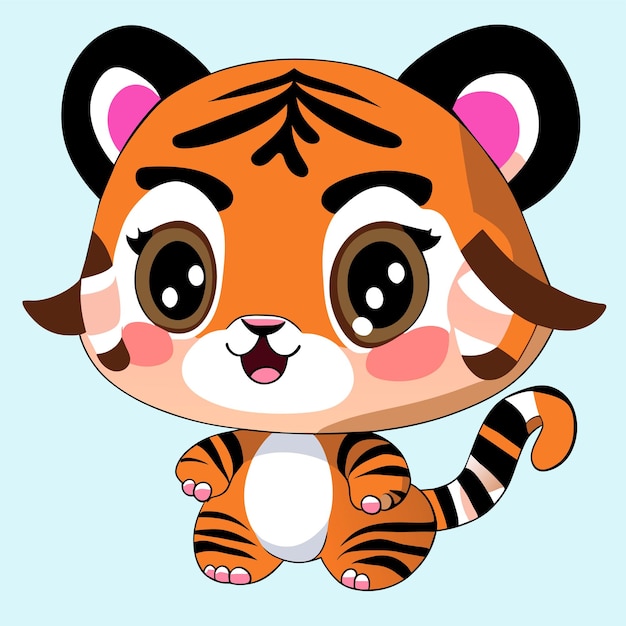 Vector lindo tigre kawaii mascota dibujado a mano dibujos animados pegatina icono concepto aislado ilustración