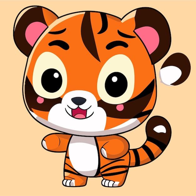 Lindo tigre kawaii mascota dibujado a mano dibujos animados pegatina icono concepto aislado ilustración