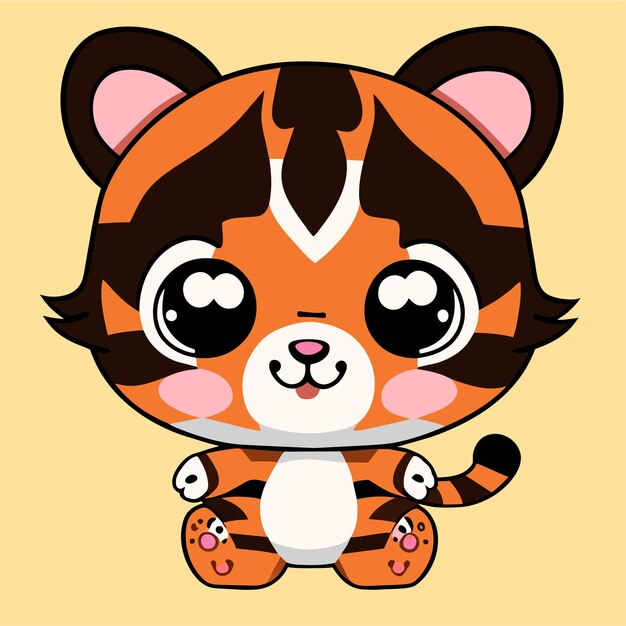 Vector lindo tigre kawaii mascota dibujado a mano dibujos animados pegatina icono concepto aislado ilustración