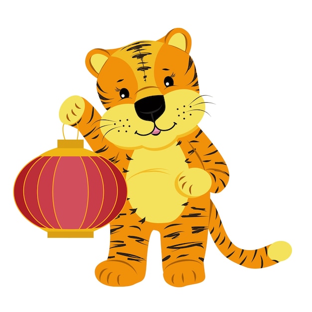 Lindo tigre con linterna roja china Símbolo chino de 2022