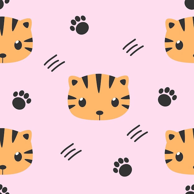 Lindo tigre pastel dibujos animados con patas vector de patrones sin fisuras para niños