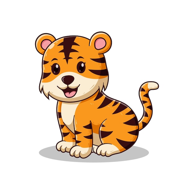 Lindo Tigre Sentado De Dibujos Animados. Concepto de icono de animales. Estilo de dibujos animados plana