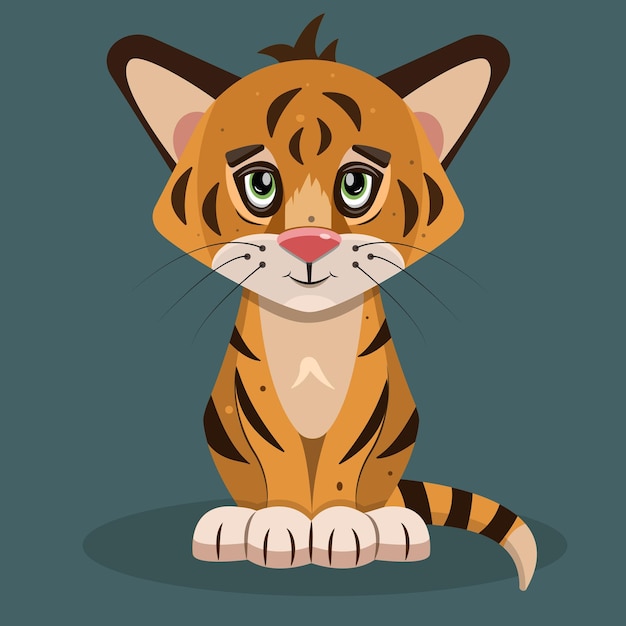 Lindo tigre sentado. personaje animado. para impresión y diseño, carteles, decoración de habitaciones para niños.