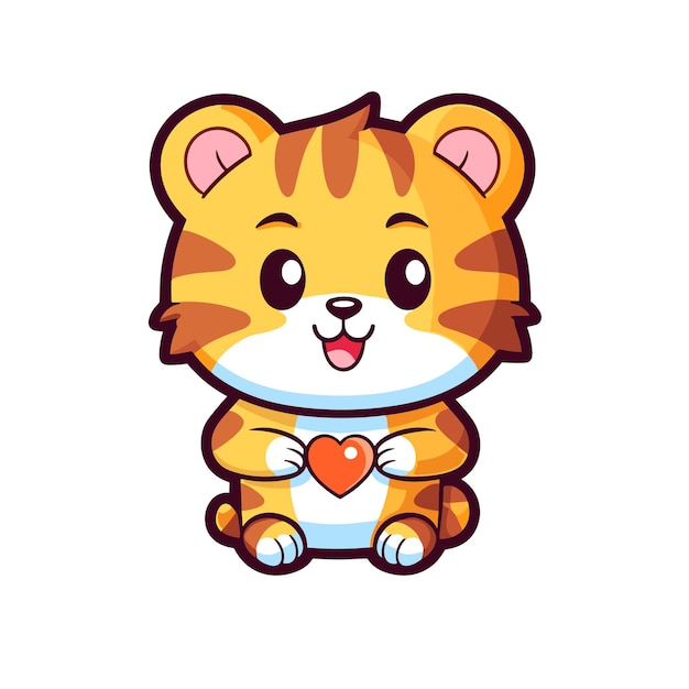 Lindo tigre con signo de amor coreano vector de dibujos animados de mano para diseño de camiseta