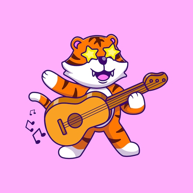 Vector lindo tigre tocando la guitarra dibujos animados iconos vectoriales ilustración concepto de dibujos ilustrados planos